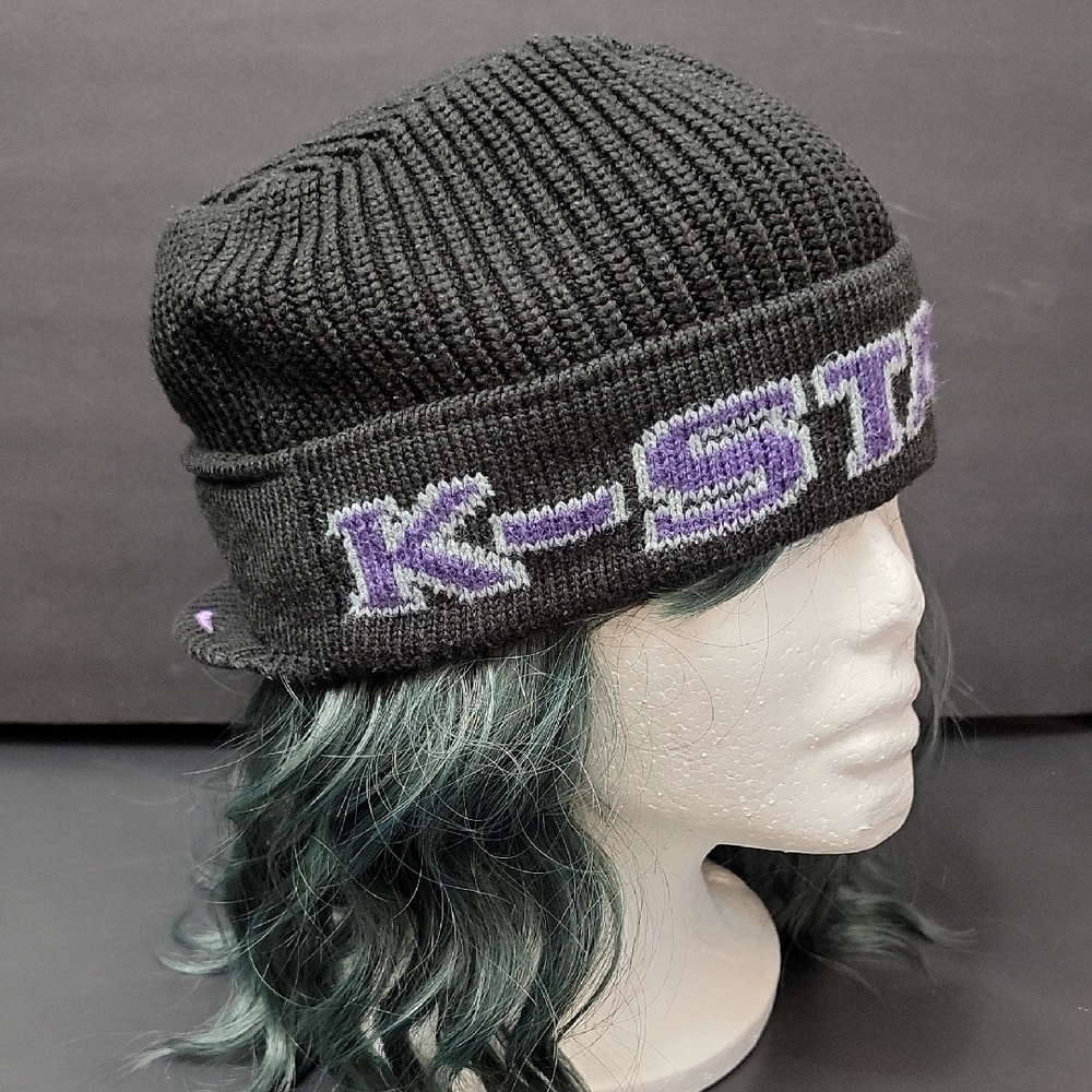 Nike KSU Black Knit Beanie with Purple K-STATE Lettering